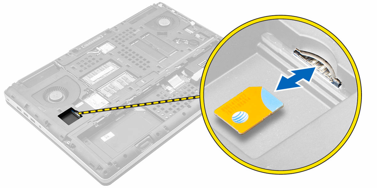 Vložení karty SIM (Subscriber Identification Module) 1. Zasunujte kartu SIM do její pozice, dokud nezacvakne na místo. 2. Namontujte následující součásti: a. spodní kryt b. baterie c. kryt baterie 3.