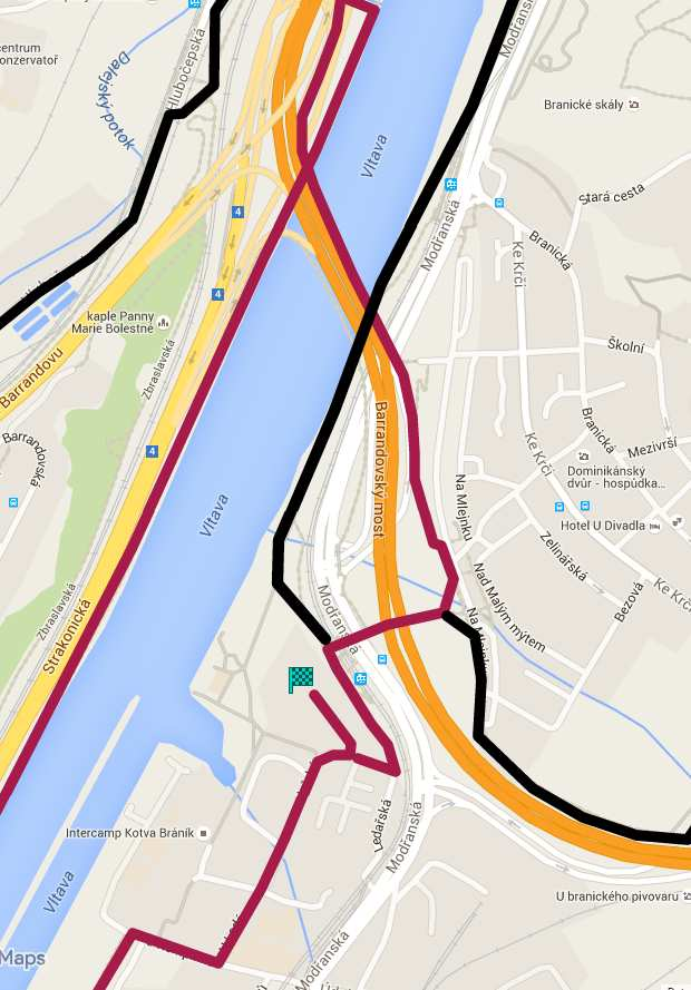 OKRUH (PRAHA 4+5) Ledařská U ledáren stezka A2 podél pravého břehu Vltavy Vltavanů U Soutoku U skladu Závist (Zbraslav) most Závodu míru