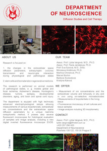 Nabízíme: Měření koncentrací iontů, extracelulárního objemu a tortuozity in situ a in vivo za pomocí iontově selektivních mikroelektrod Měření biopotenciálů v