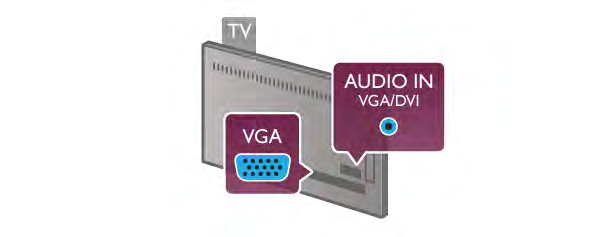 Pou%ijte jeden z konektor& HDMI a audio kabel L/R (minikonektor 3,5 mm) p"ipojte ke konektoru Audio In VGA/DVI na zadní stran# televizoru.