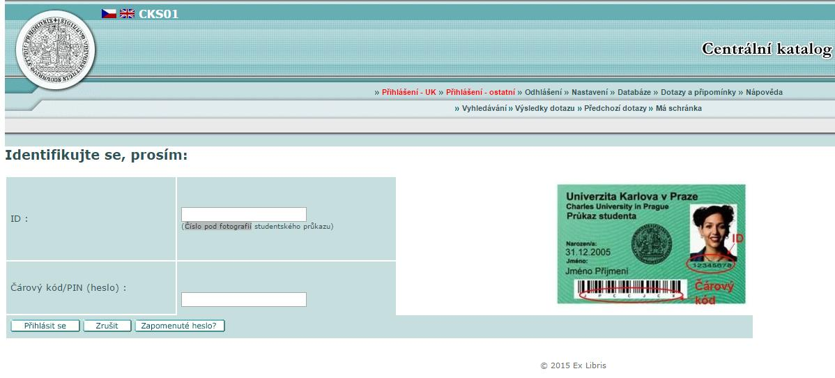 Přihlášení uživatelé z UK Jste-li student nebo zaměstnanec Univerzity Karlovy, využijte pro přihlášení možnost Přihlášení UK v horním menu.