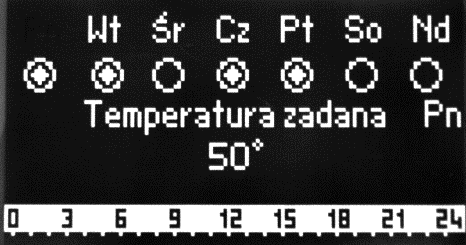 Po vstupu do této funkce se zobrazí podmenu: Nastavení V této funkci zadáme požadované parametry týdenního