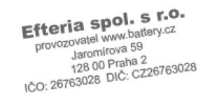 prodejce: poznámky: 2011 Efteria, spol. s r.o. BATTERY EXPERT, Jaromírova 59, 128 00 Praha 2, www.