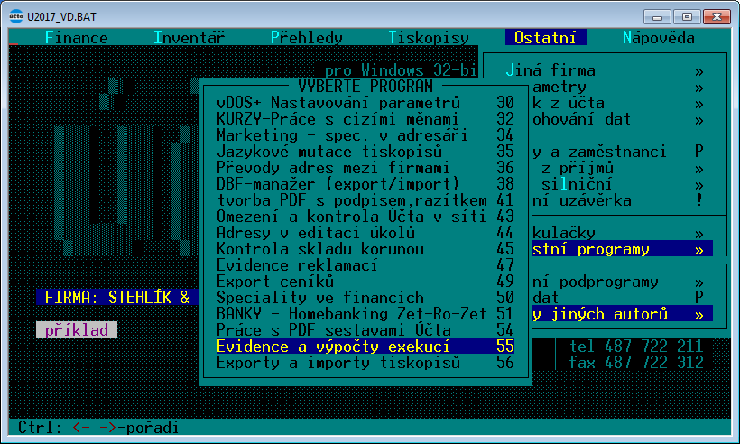3. OBSLUHA MODULU Modul je součástí Účta a spustí se z nabídky Ostatní / Vlastní programy / Programy jiných autorů / Evidence a výpočty exekucí 55.