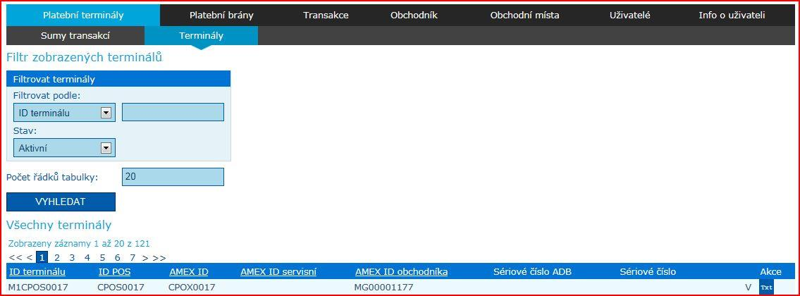 Dále je možné zobrazit aktivní/neaktivní terminály.