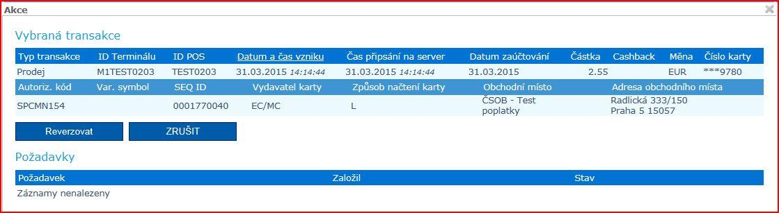 II.4 Požadavek na změnu stavu / typu transakce (reverzal, znovuzpracování) Aplikace POS Merchant nabízí níže uvedené funkce, v rámci nichž lze změnit typ/stav transakce.