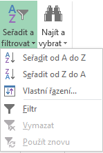 2.1.1 Řazení podle hodnot Dialogová okna pro řazení můžete využít pro seřazení tabulky podle jednoho nebo více sloupců. Řazení podle jednoho sloupce nastavíte tímto postupem: 1.