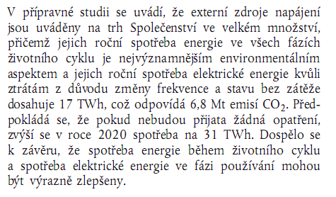 Legislativa 278/2009 požadavky na ekodesign z hlediska