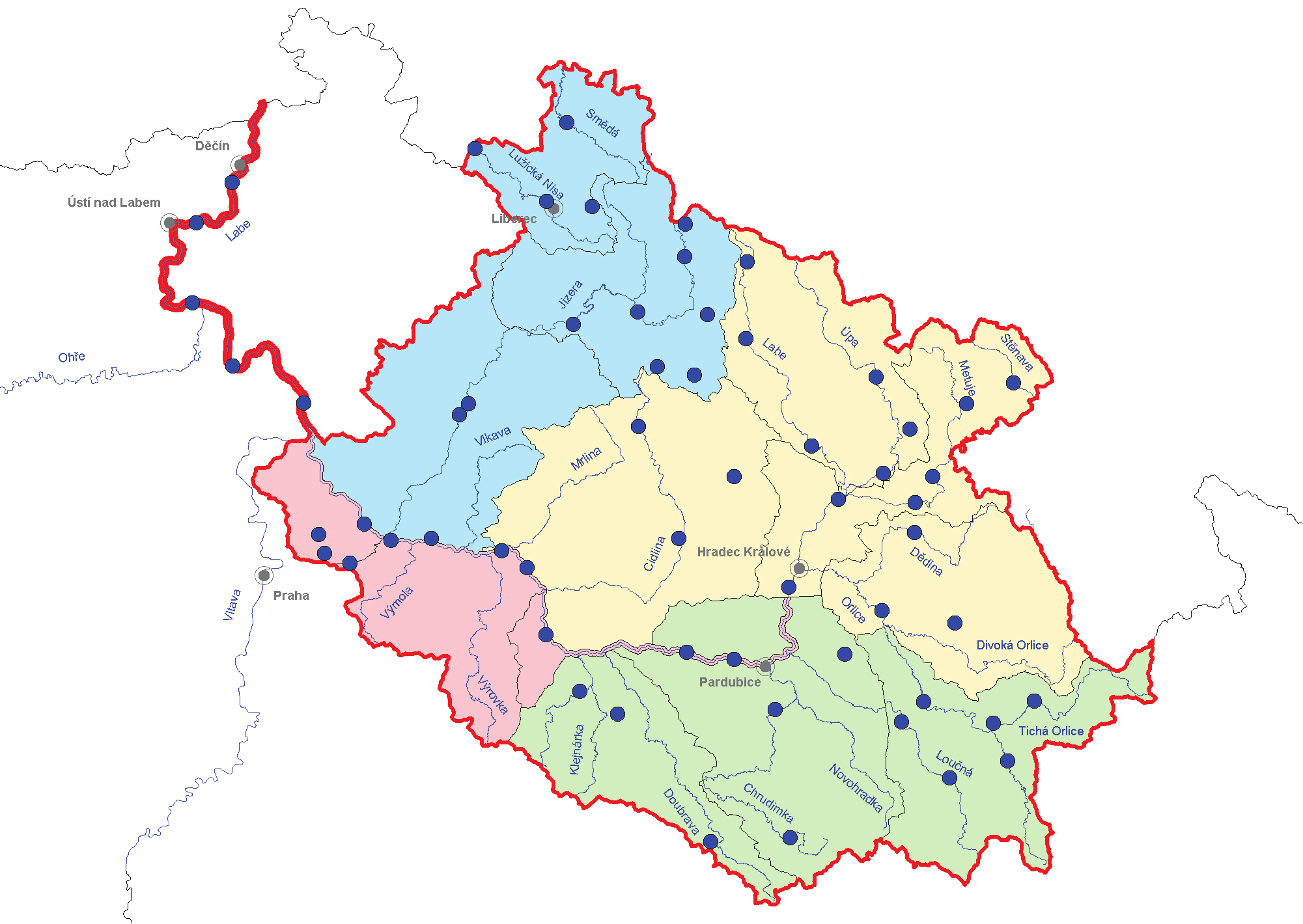 Obr. 2 Lokalizace vypouštění odpadních vod z veřejných kanalizací (nad 500 tis. m 3 ) v roce 2011