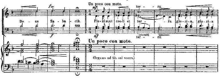 Po radostné gradaci přichází změna tempa na Allegro, text Hosanna in excelsis nejprve v