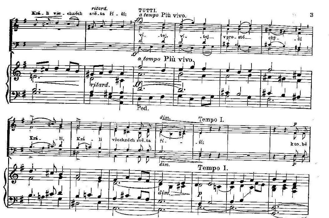 části. Autor zde předepisuje fortissimo, akcenty jsou vhodně užity dle deklamace textu. V Tempo I.