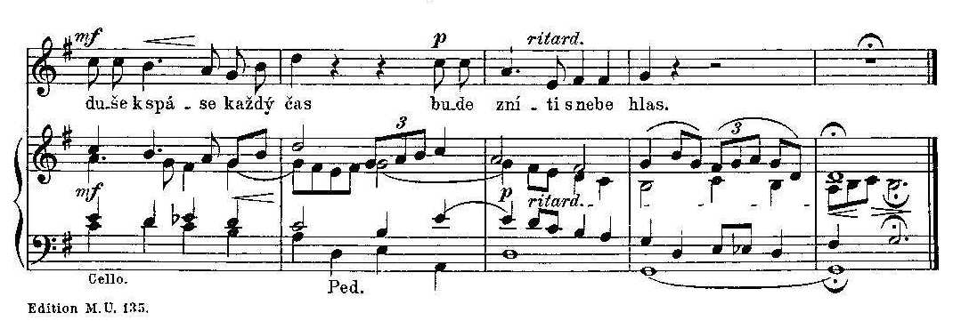 Při zpěvu textu Betlémské to světlo vznítí lásku v srdcích národů dospěje autor do tóniny h moll a následuje podobná mezihra jako v pátém taktu, která se nese v mollovém duchu.