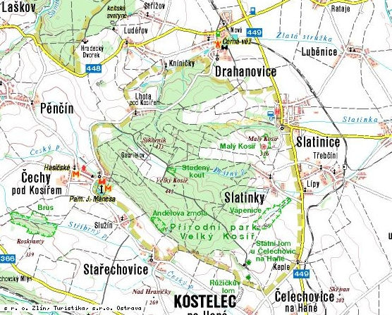 2. POZICE A VYMEZENÍ ÚZEMÍ Velký Kosíř (442 m n. m.), je situován na rozhraní Olomouckého a Jihomoravského kraje. Od Olomouce je vzdálen zhruba 12 km jz. směrem.