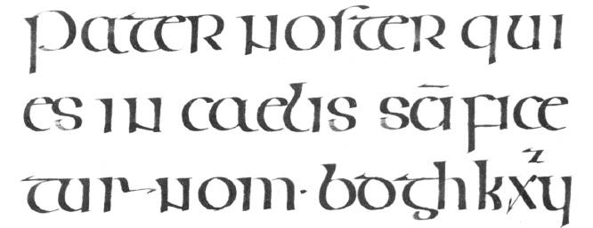 forma anglosaské minuskuly si udržovala poměrně široký písmový obraz a využívala se spíše pro praktické rychlejší psaní listin 62.