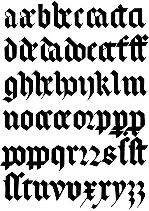 Obr. 22 Textura lomená 14. století Textura seříznutá I přesto, že lomená textura byla písmem velice složitým, vývoj gotického písma jí zdaleka nekončí.