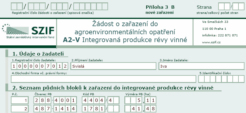 Každý nově zařazovaný půdní blok má své pořadové číslo. c) Kód PB.