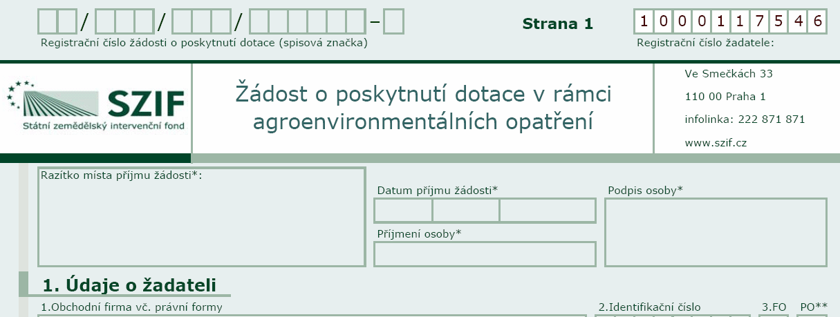 Třetí bod, bankovní spojení žadatele.