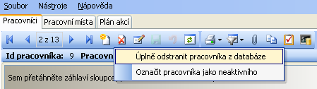 5.1.3 Smazání pracovníka a neaktivní pracovník Smazání se provádí pomocí ikony výběr :.