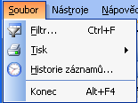 3 Jednotlivé funkce v menu 3.1 Soubor Vysvětlení jednotlivých funkcí v menu Soubor Filtr okno umožňující filtrování záznamů.
