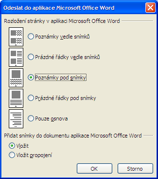 Export do Wordu Nabídka Soubor/Odeslat/Microsoft