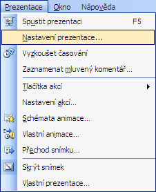 Nastavení prezentace Nabídka