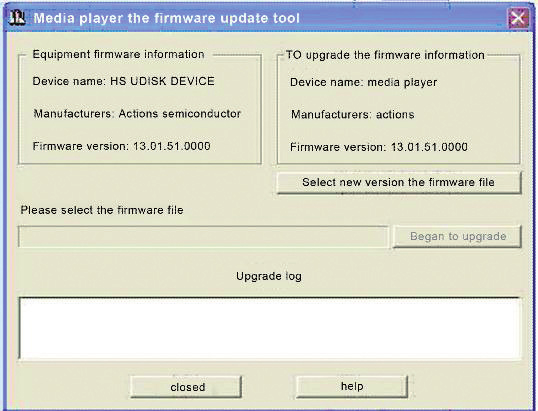 C. Súbor fi rmvéru stiahnete z počítača kliknutím na select new version of the fi rmware fi le (zvoliť súbor novej verzie fi rmvéru). Kliknutím na tlačidlo start spustite aktualizáciu softvéru. D.