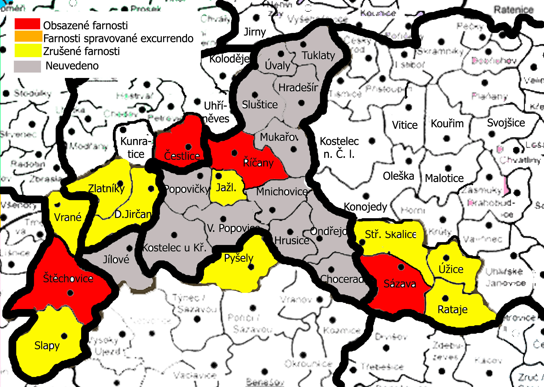 Obrázek 6: Návrh na restrukturalizaci vikariátu Jílové dle kněží na vikariátě, r.