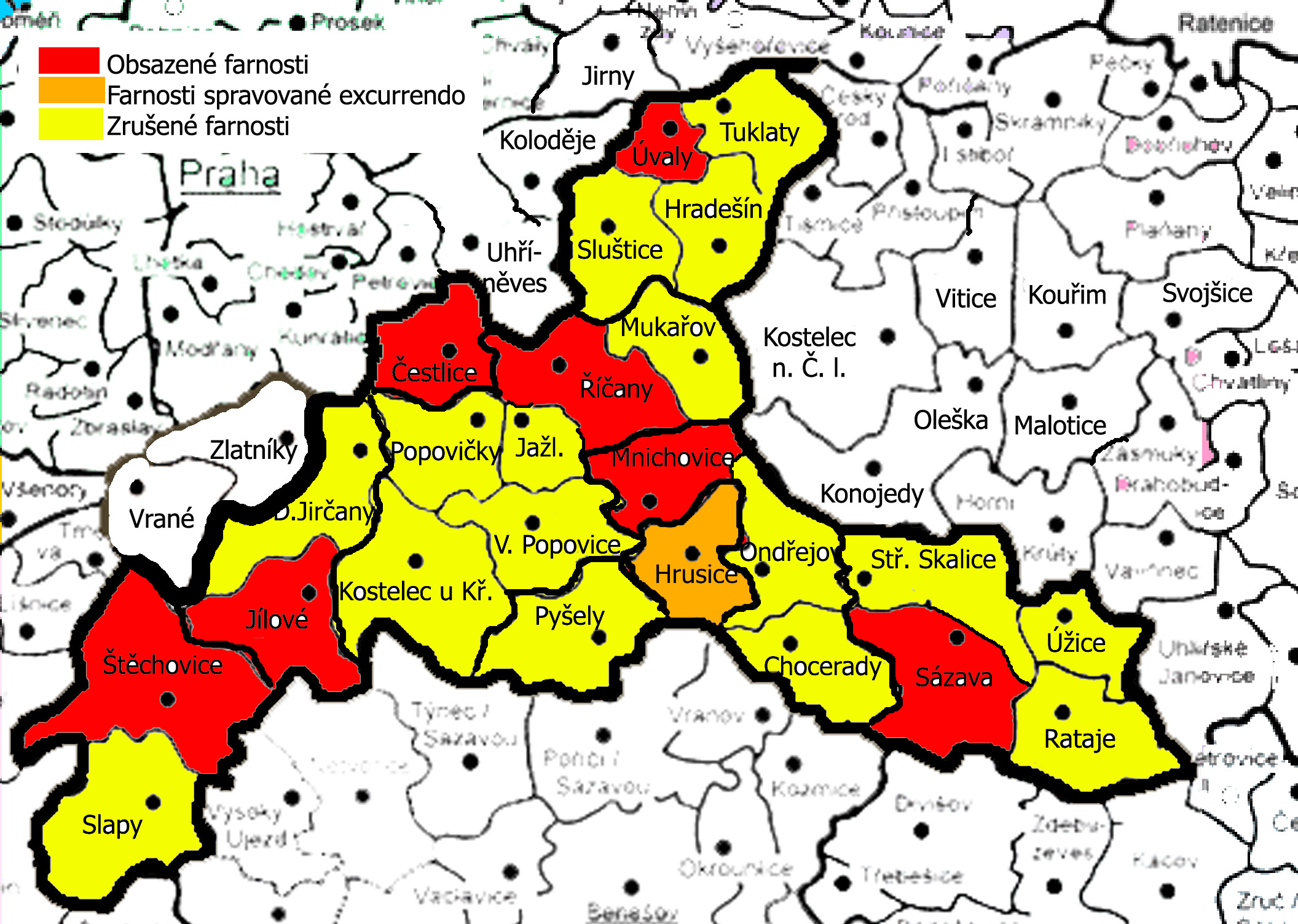 Obrázek 7: Návrh na restrukturalizaci vikariátu Jílové dle kněží na vikariátě, r.