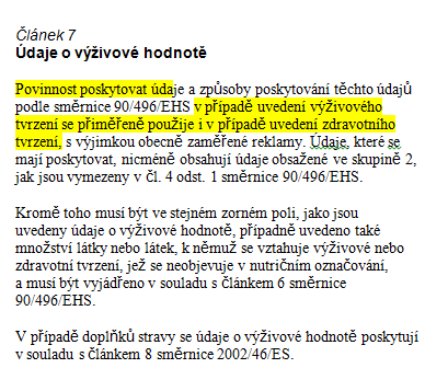 Článek 7 Poskytování údajů o výživové hodnotě čl. 49 nařízení (EU) č.