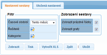 Nastavení sestavy Kliknutím na název sestavy ve výpisu se zobrazí už vygenerovaná sestava s implicitním nastavením.