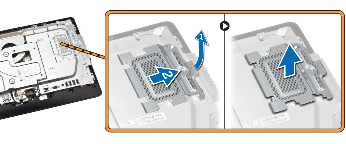 4. Uvolněte jisticí sponky z paměťového modulu, dokud nevyskočí. Zvedněte a vyjměte paměťový modul z konektoru. Instalace paměti 1.