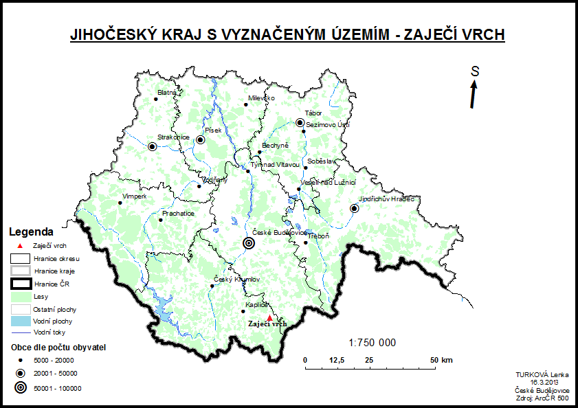 4. POLOHA A VYMEZENÍ OBLASTI Zaječí vrch (780 m. n. m.) se nachází v Jihočeském kraji v Novohradských horách, je význačným bodem Stropnické brázdy a přesně se nachází 1,5 km jiţně od Nových Hradů.