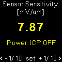 EVAL Volba obsahu zobrazení v obrazovce pro měření posunutí. SENSOR Nastavení citlivosti snímače.