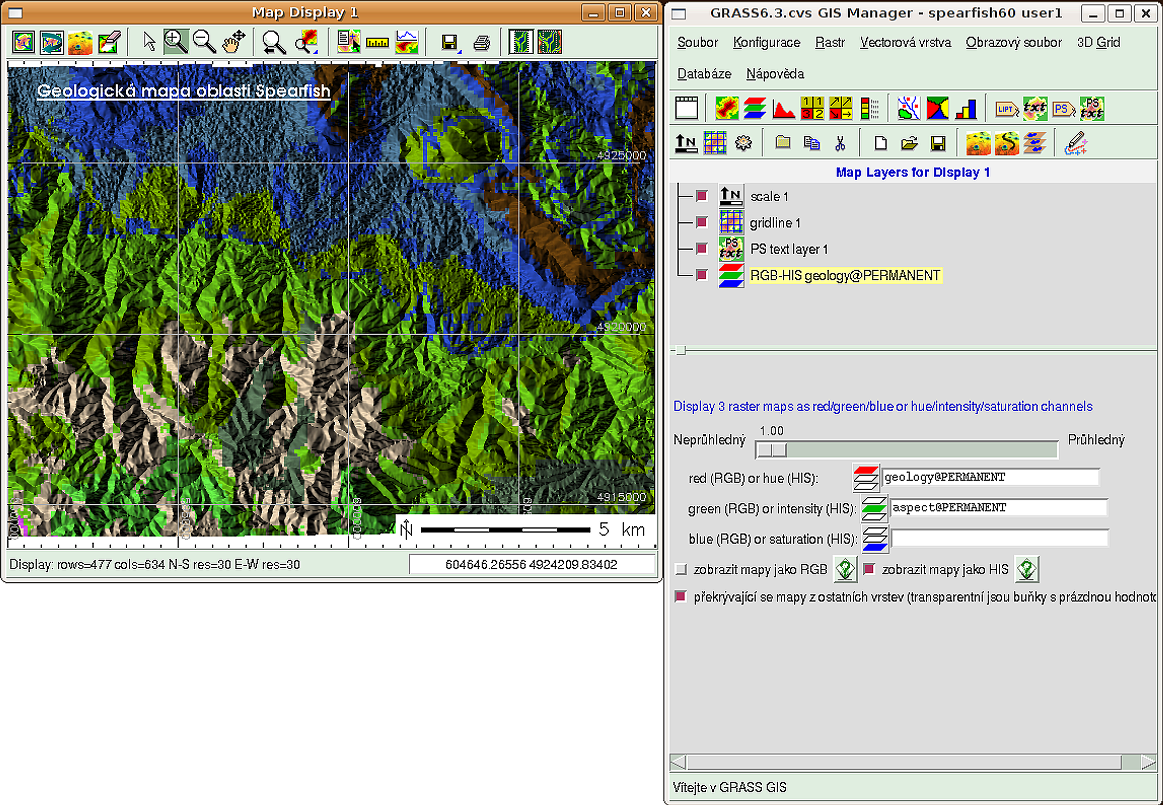 Pˇrid av an ı dalˇs ıch vrstev Zobrazen ı dvou rastrov ych map (geologie,