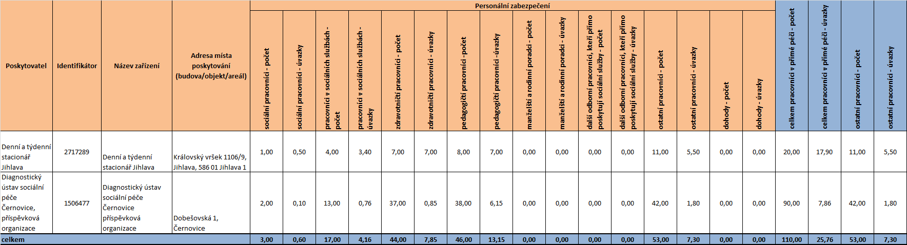 5.4.2.3 Pracovníci služeb V následujícím přehledu je možné sledovat personální zabezpečení jednotlivých služeb.