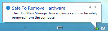 Po zobrazení hlášení Nyní lze hardware bezpečně odebrat odpojte USB paměťové zařízení od počítače. Windows 8.