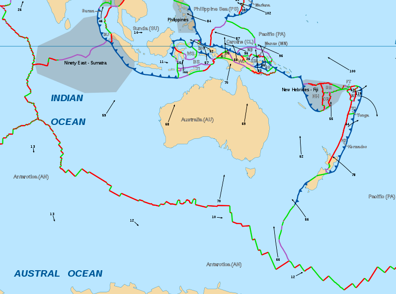 doby geologové předpokládají, ţe se australská část desky začíná chovat do určité míry autonomně a postupně se osamostatňuje v samostatnou desku (viz obr. Geo_9)