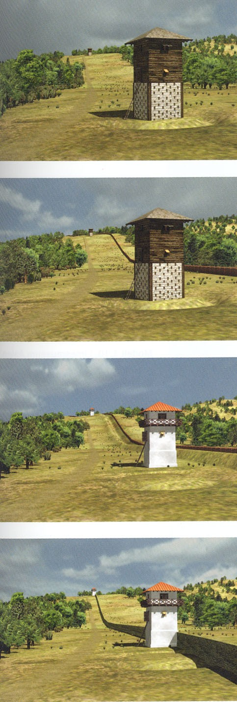 ŘÍMSKÝ LIMIT A PROVINCIE vzhled limitu: 1. pouze strážní věže 2.