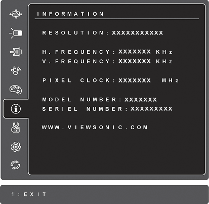 Ovládací prvek Popis Information (Informace) zobrazí režim synchronizace (vstupní videosignál) grafické karty v po íta i, íslo modelu monitoru LCD, sériové íslo a adresa URL webu spole nosti