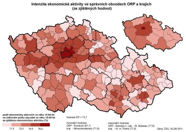 míra ekonomické aktivity byla mezi kraji 6. nejvyšší a míra zaměstnanosti aţ 8.