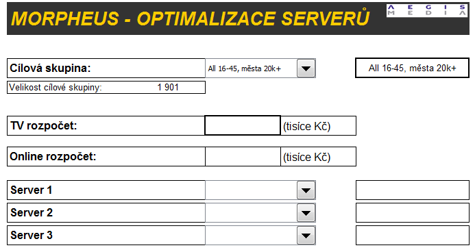 OPTIMALIZACE SERVERŮ Modul optimalizace serverů slouží ke stanovení nejlepší skladby serverů z hlediska dosaženého