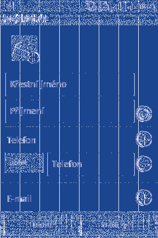 K dispozici jsou tyto možnosti: Vyhledávání Stisknutím vyhledáte kontakt. Skupina Pokud kontakty přiřadíte ke skupinám, budete jim moci snadným způsobem hromadně odesílat zprávy SMS/MMS nebo e-maily.