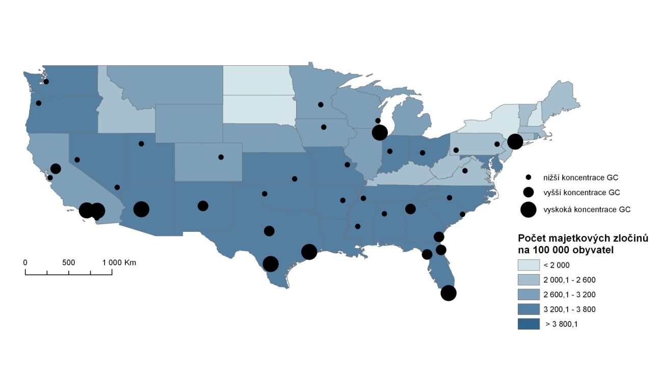 obyvatele (FBI 2008). Přehledněji je koncentrace gated communities znázorněna na obrázcích 2 a 3.