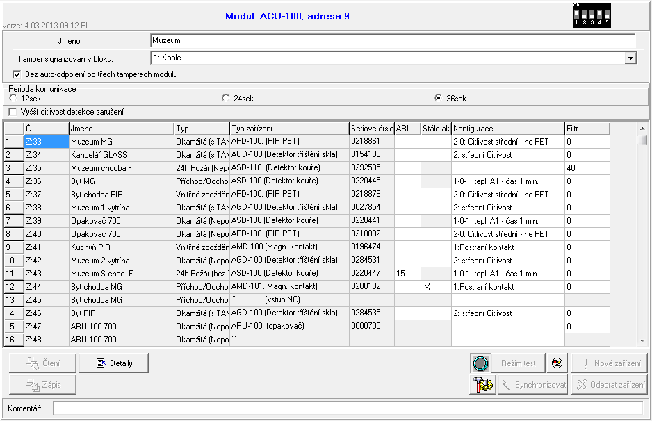 ACU-100 SATEL 35 2. Klikněte na ikonu s otevřením přehledu struktury zabezpečovacího systému. 3. Vyberte záložku Hardware, a kliknutím na bezdrátový modul ve výpisu expandérů jej zvýrazněte. 4.