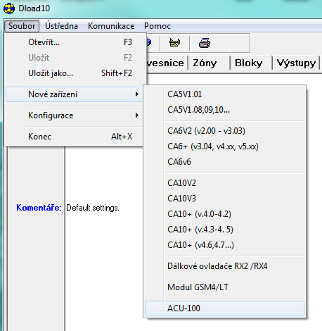 38 Obousměrný bezdrátový systém ABAX ACU-100 Rys. 17. Uruchomienie obsługi kontrolera ACU-100 w programie DLOAD10.