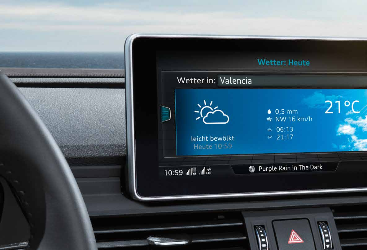 28 Infotainment S Audi connect objevíte svět, aniž byste ujeli jediný metr. Díky službám Audi connect¹ (dodávaným na přání) si již během jízdy můžete udělat obrázek o cílovém místě.