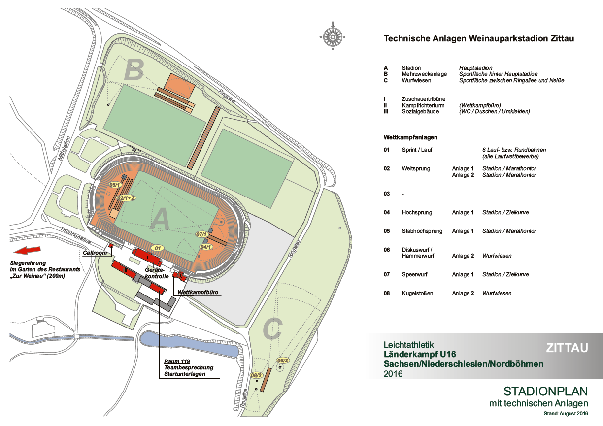 Plánek stadionu Soutěže v hodu kladivem a diskem se konají na