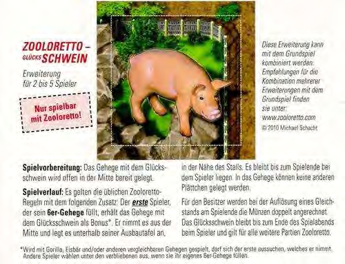 PRASÁTKO ŠTĚSTÍ (Glücksschwein, Pigs) Hodnocení: Při shodném počtu bodů na konci hry se majiteli výběhu se šťastným prasátkem zdvojnásobí počet jeho mincí.