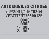 B Identifikaèní èíslo vozidla na karoserii C Identifikaèní èíslo vozidla na palubní desce D D Oznaèení odstínu barvy. Oznaèení pneumatik. Tlak v pneumatikách.