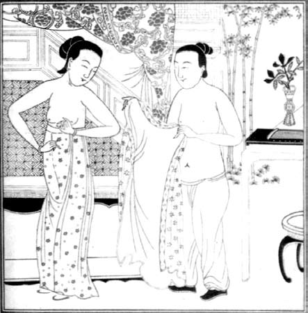 185 Neznámý mistr Nepřekonané rozkoše prostopášnosti I, dynastie Ming, éra Wan-li (1573 1619), dřevořez, list z erotického alba Feng- -liou ťüe-čchang (Nepřekonané rozkoše prostopášnosti), 13,5x13,5
